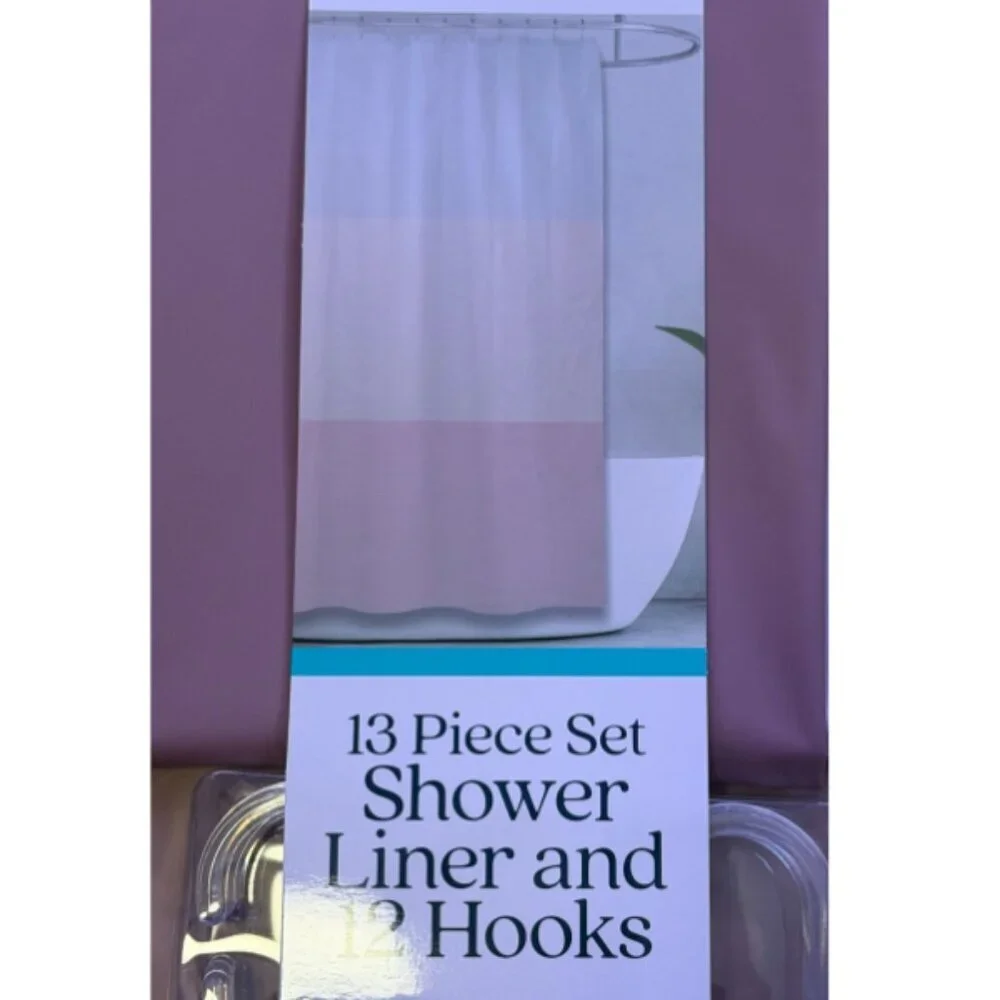 Comfort Bay 13 Pc Shower Liner Set Pink Color Block 72x72 PEVA w/ 12 Hooks